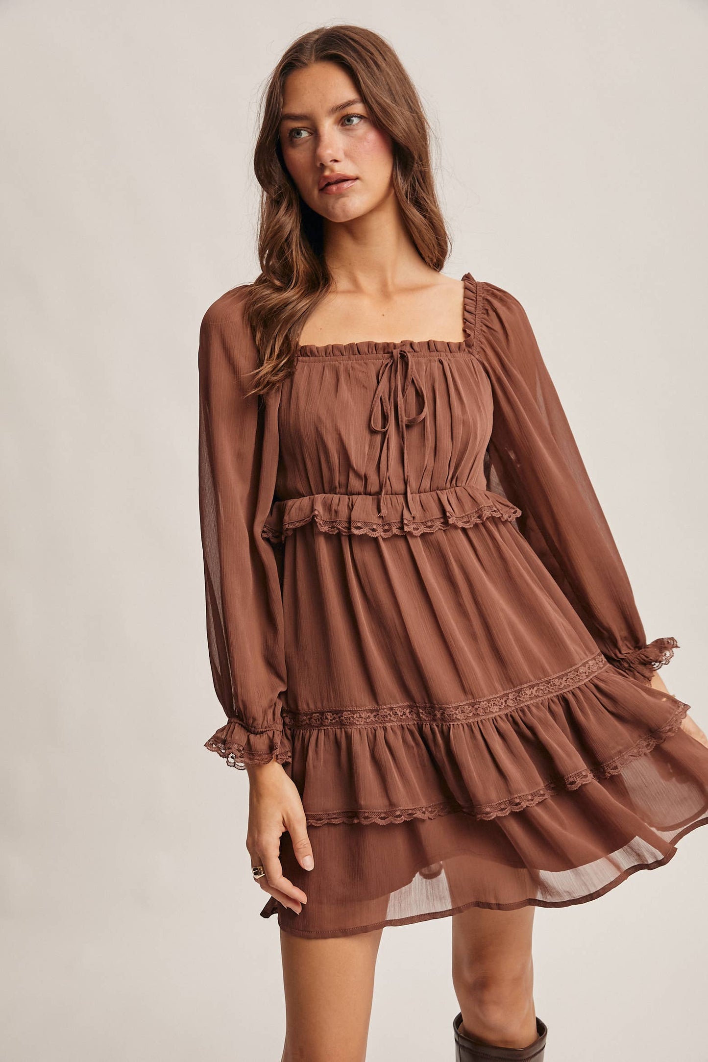 Crinkled Tiered Boho Mini Dress
