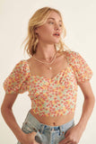 Floral Cropped Sweetheart Puff Criss Cross Top