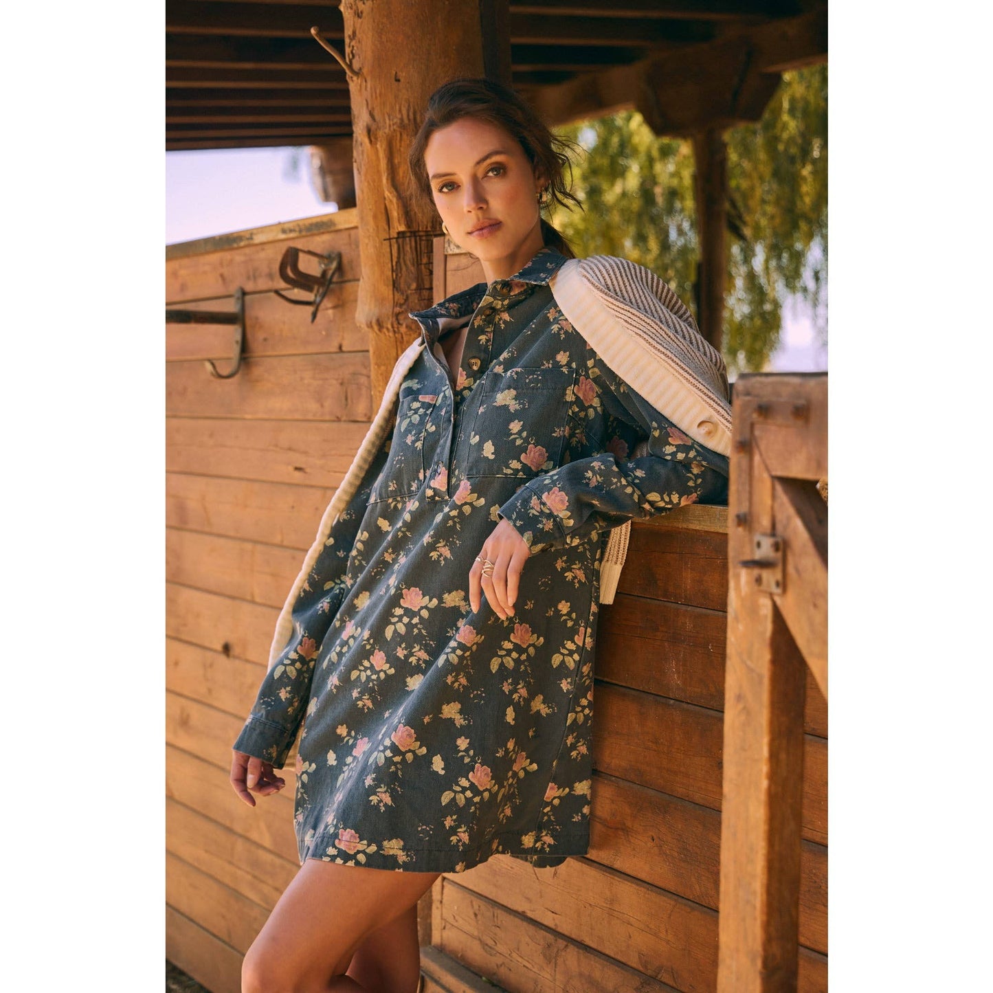 Mineral-Washed Victorian Floral Mini Dress