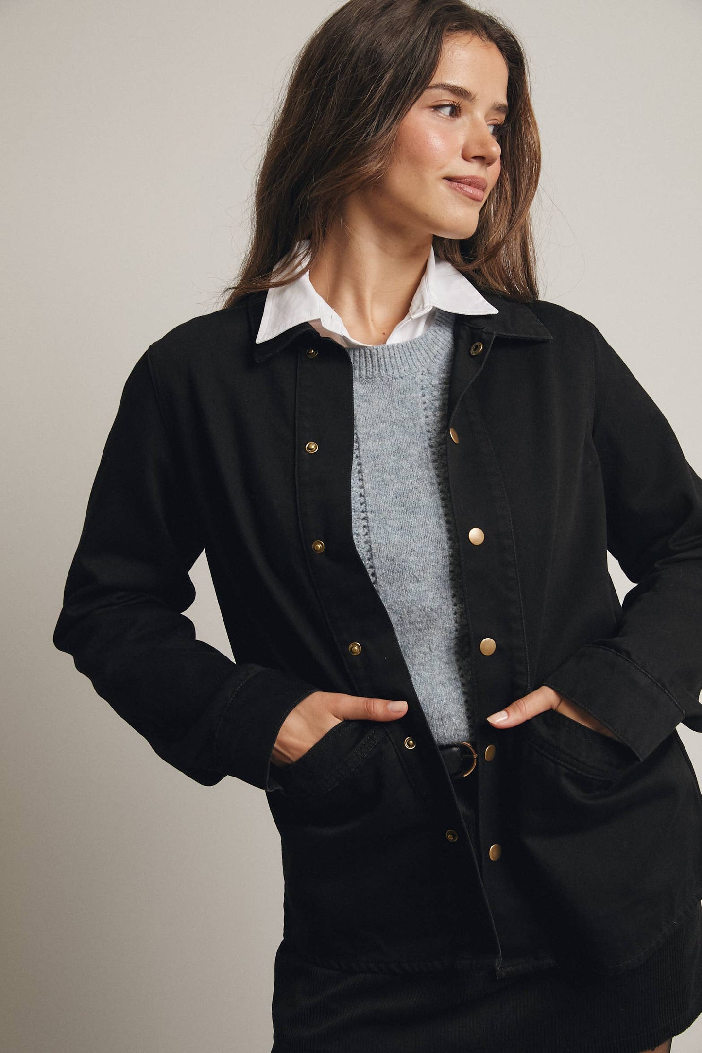 Utility Snap-Front Denim Jacket