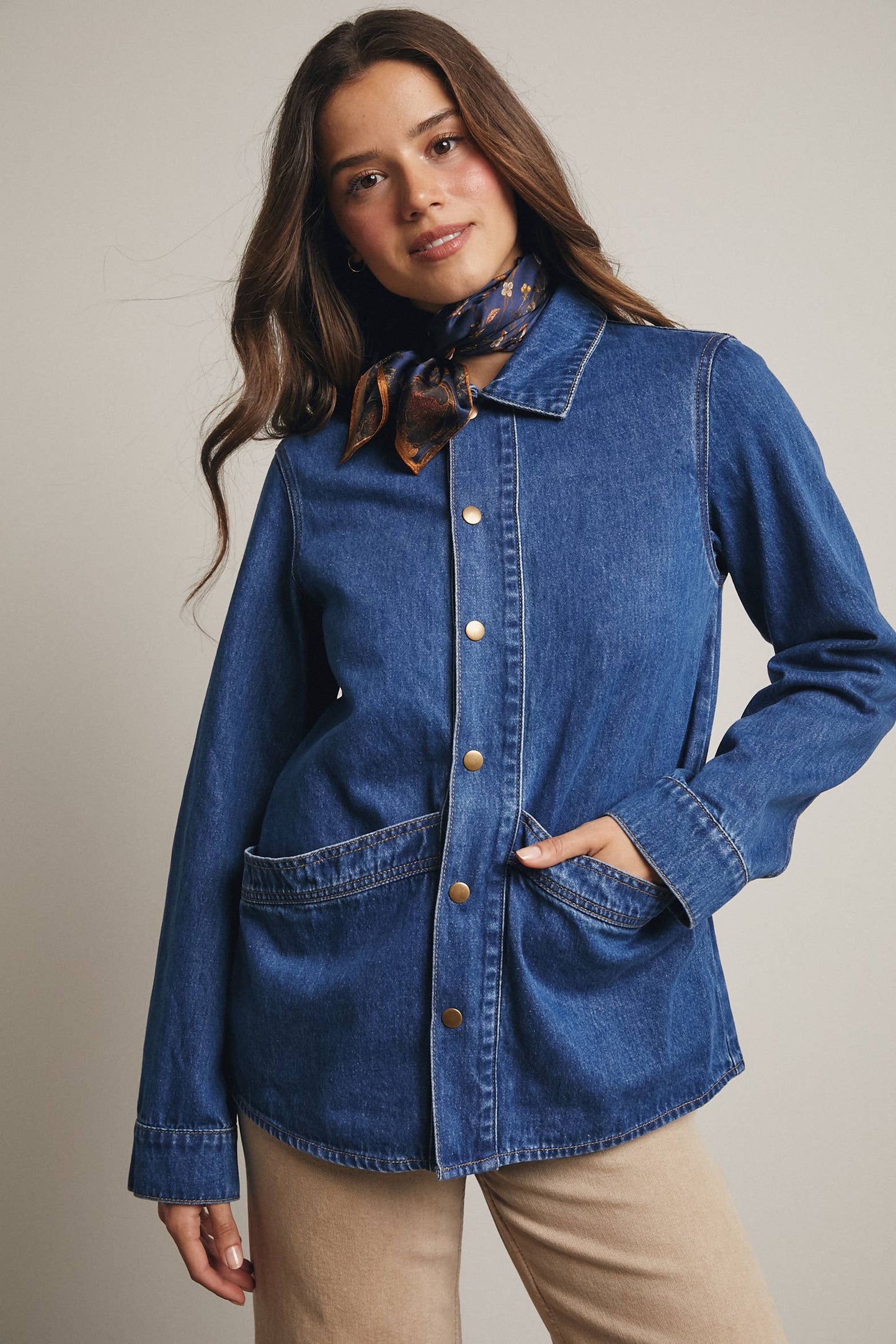 Utility Snap-Front Denim Jacket