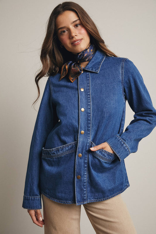 Utility Snap-Front Denim Jacket
