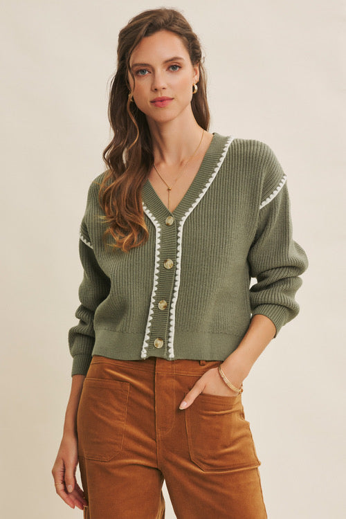 Contrast Stitch Oversized Cardigan