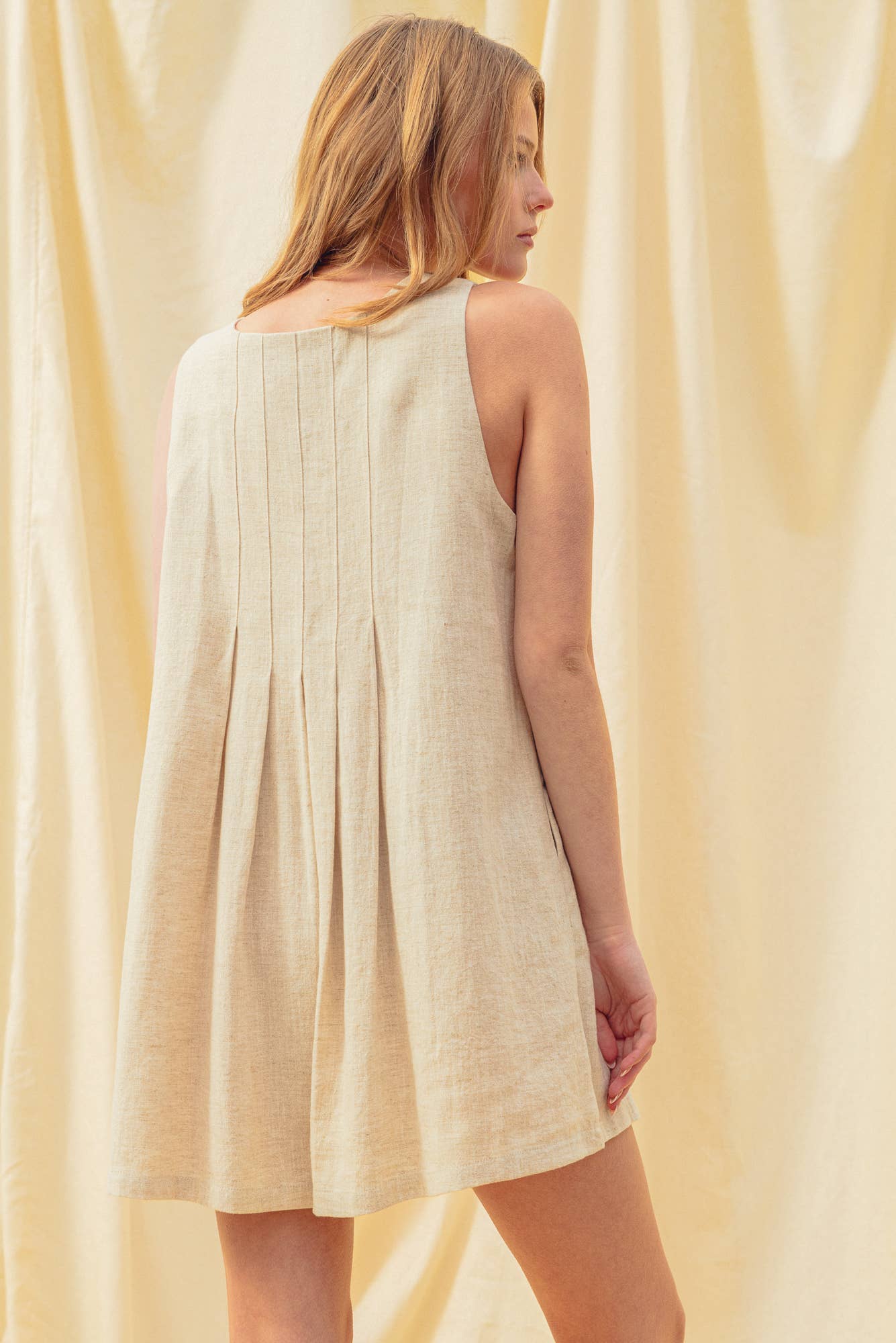 Pleated Front Linen Romper