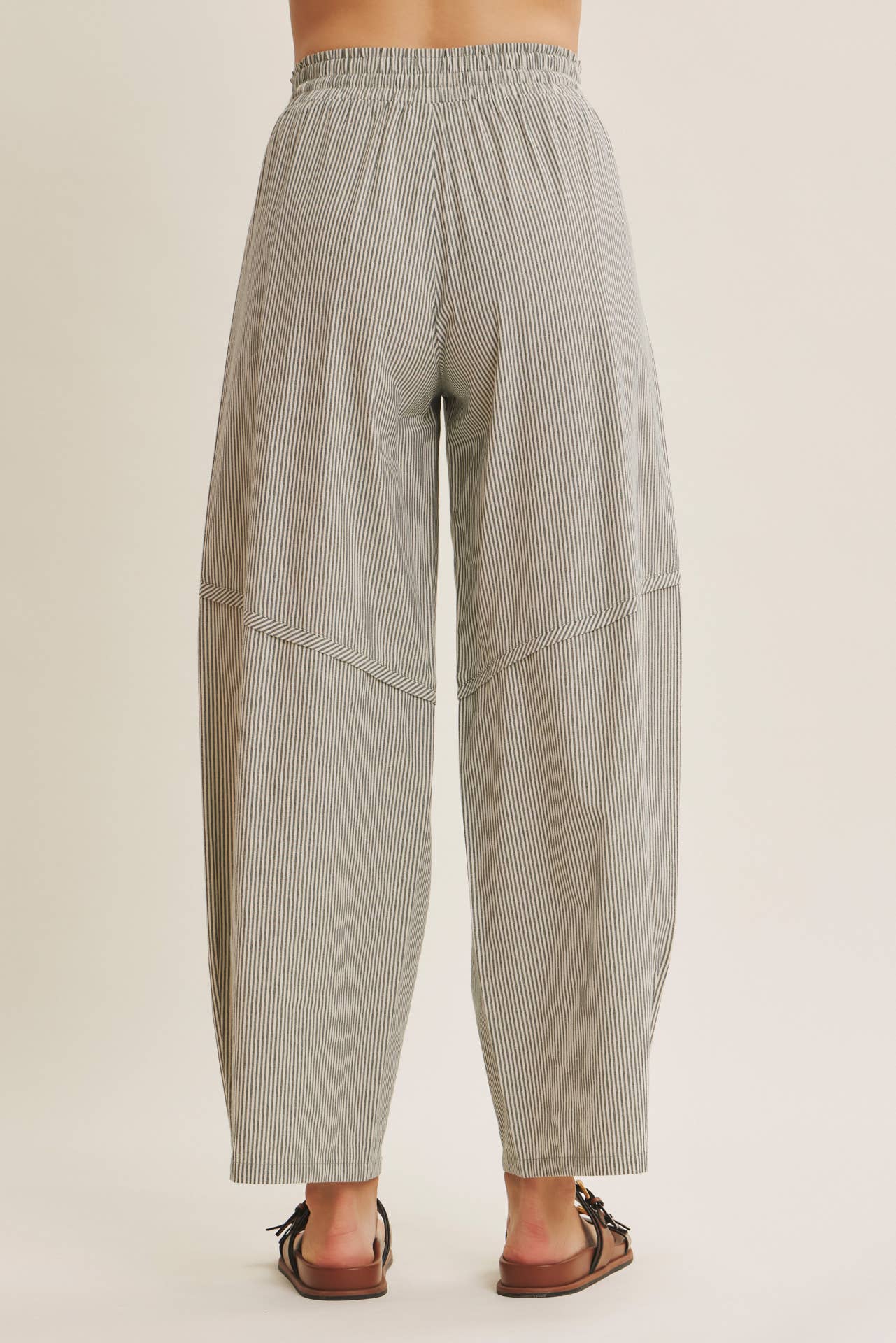 Cotton Striped Barrel Pants