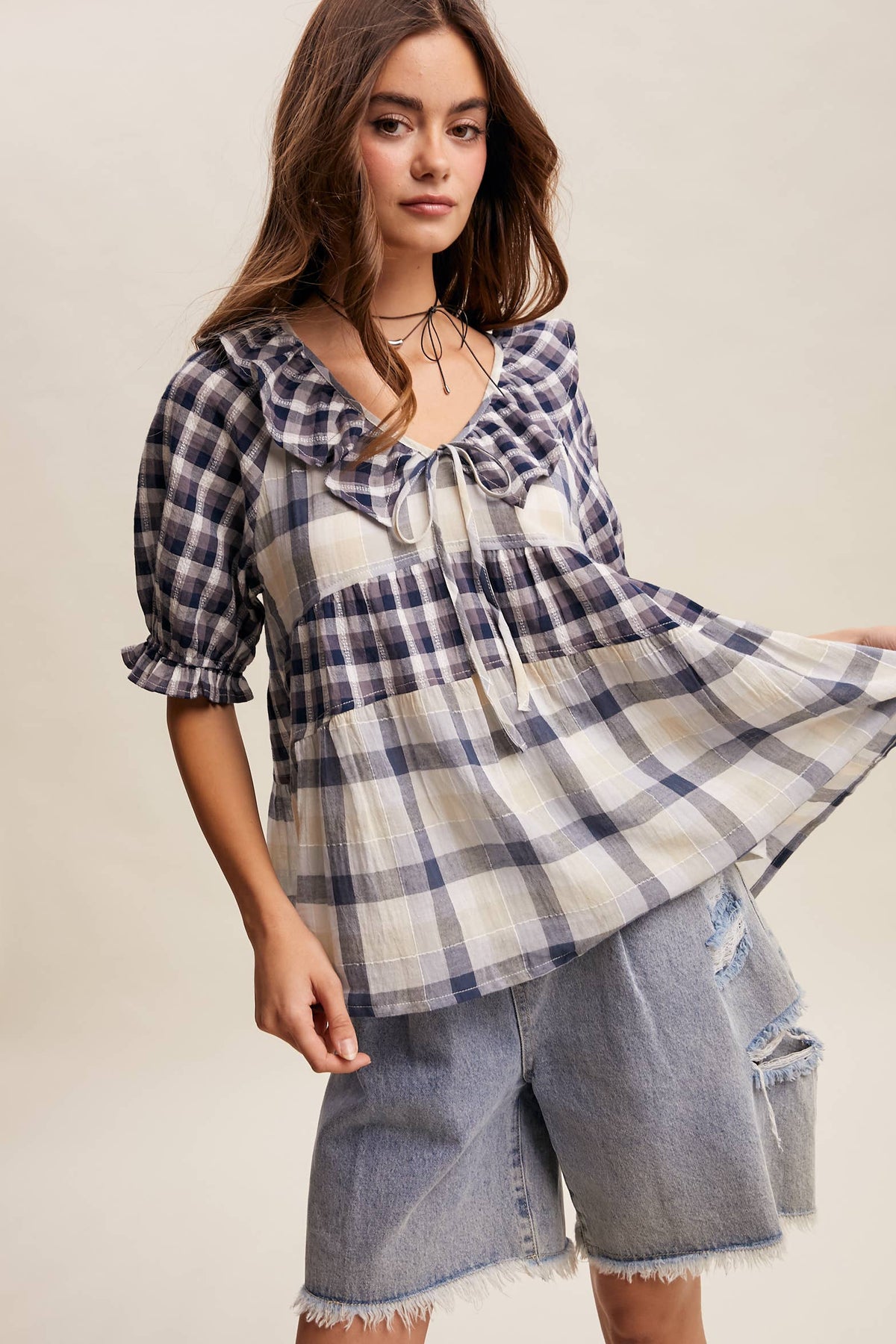 Meadow Plaid Ruffle Top