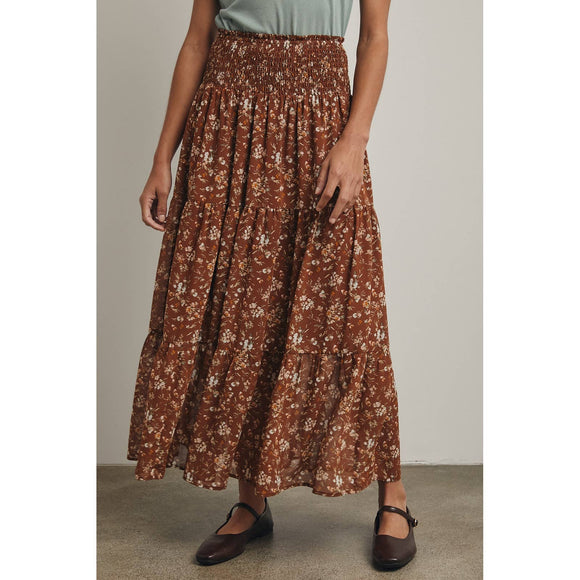 FLORAL TIERED MIDI SKIRT
