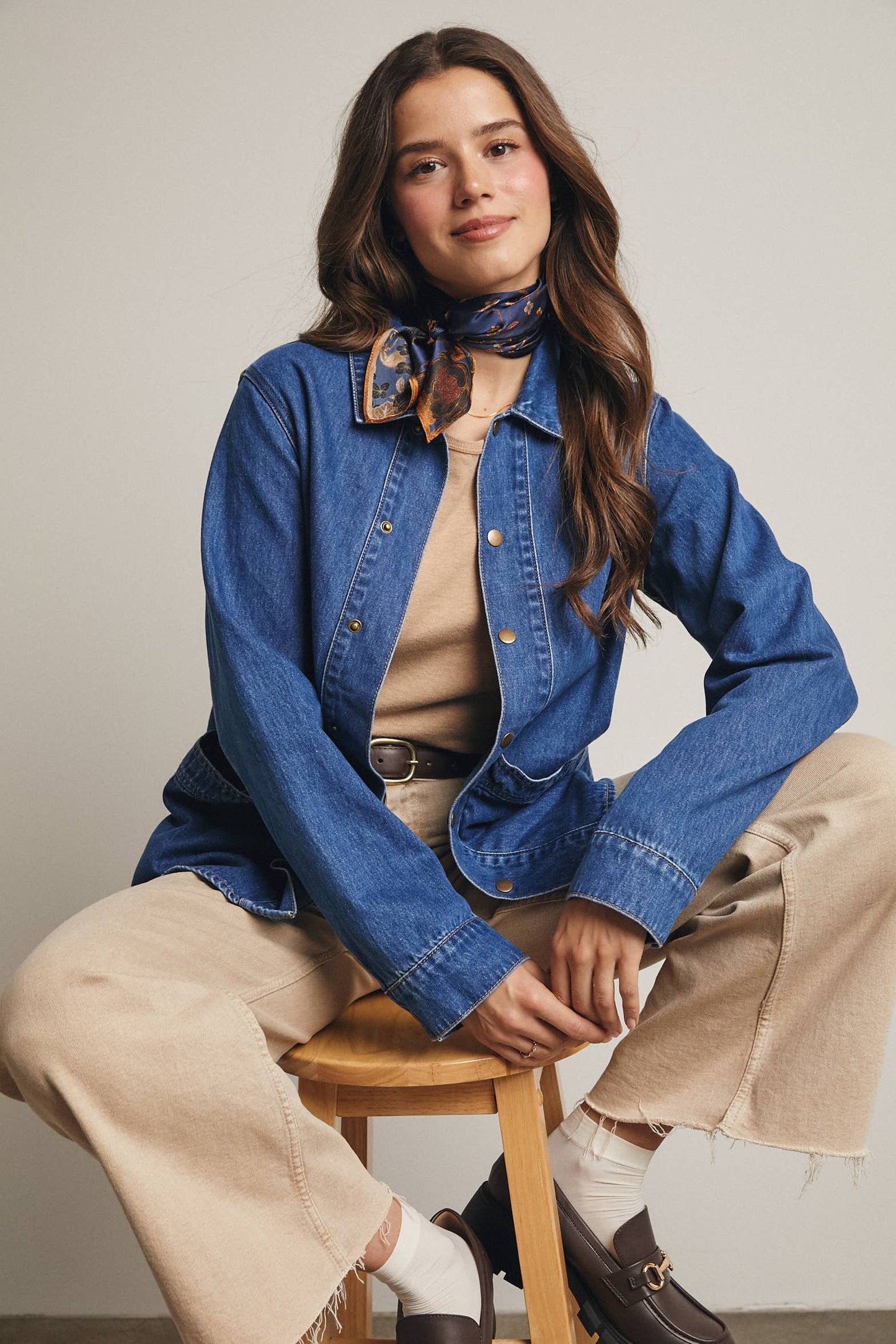 Utility Snap-Front Denim Jacket