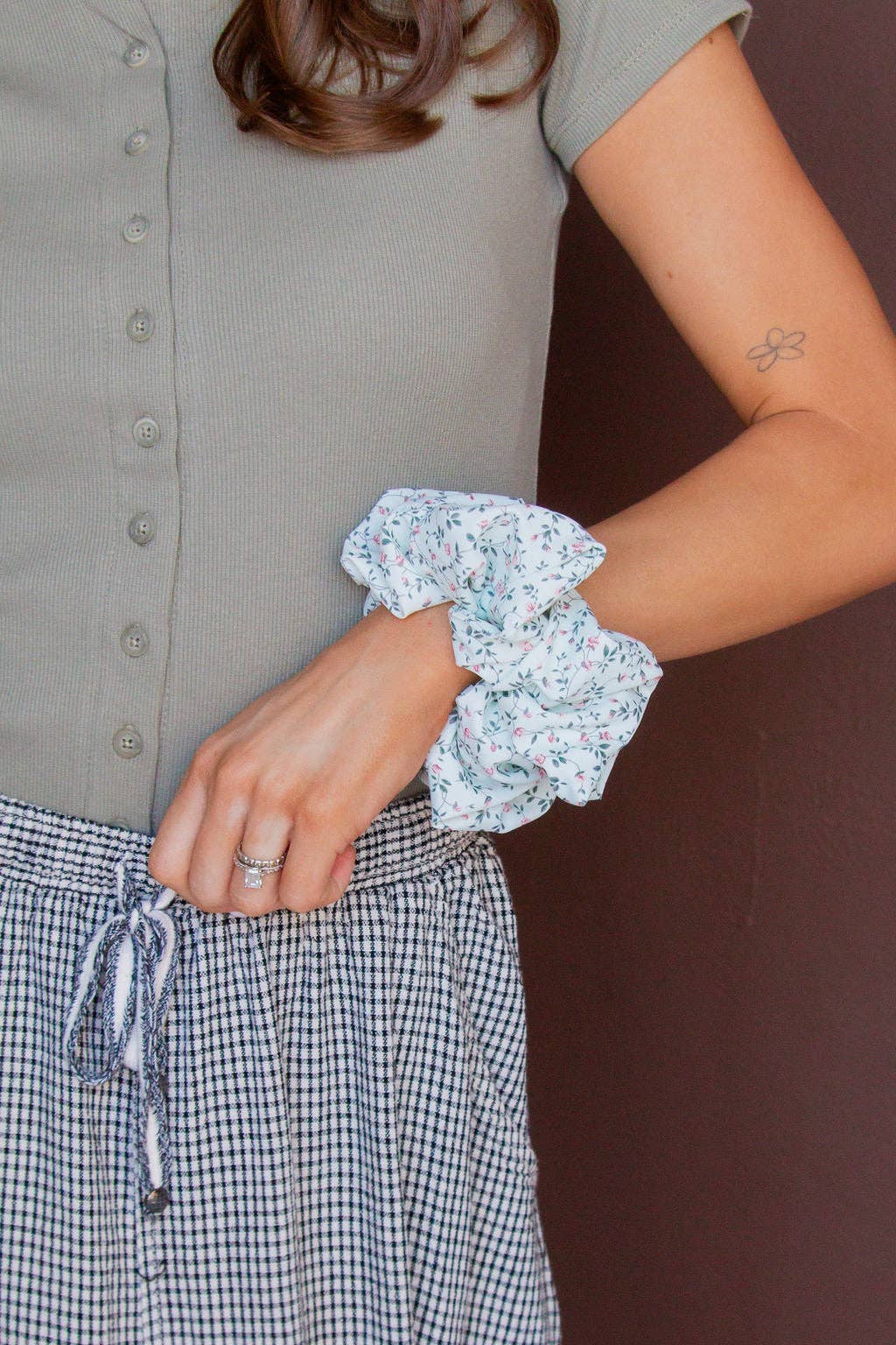 Mint Floral Jumbo Scrunchie