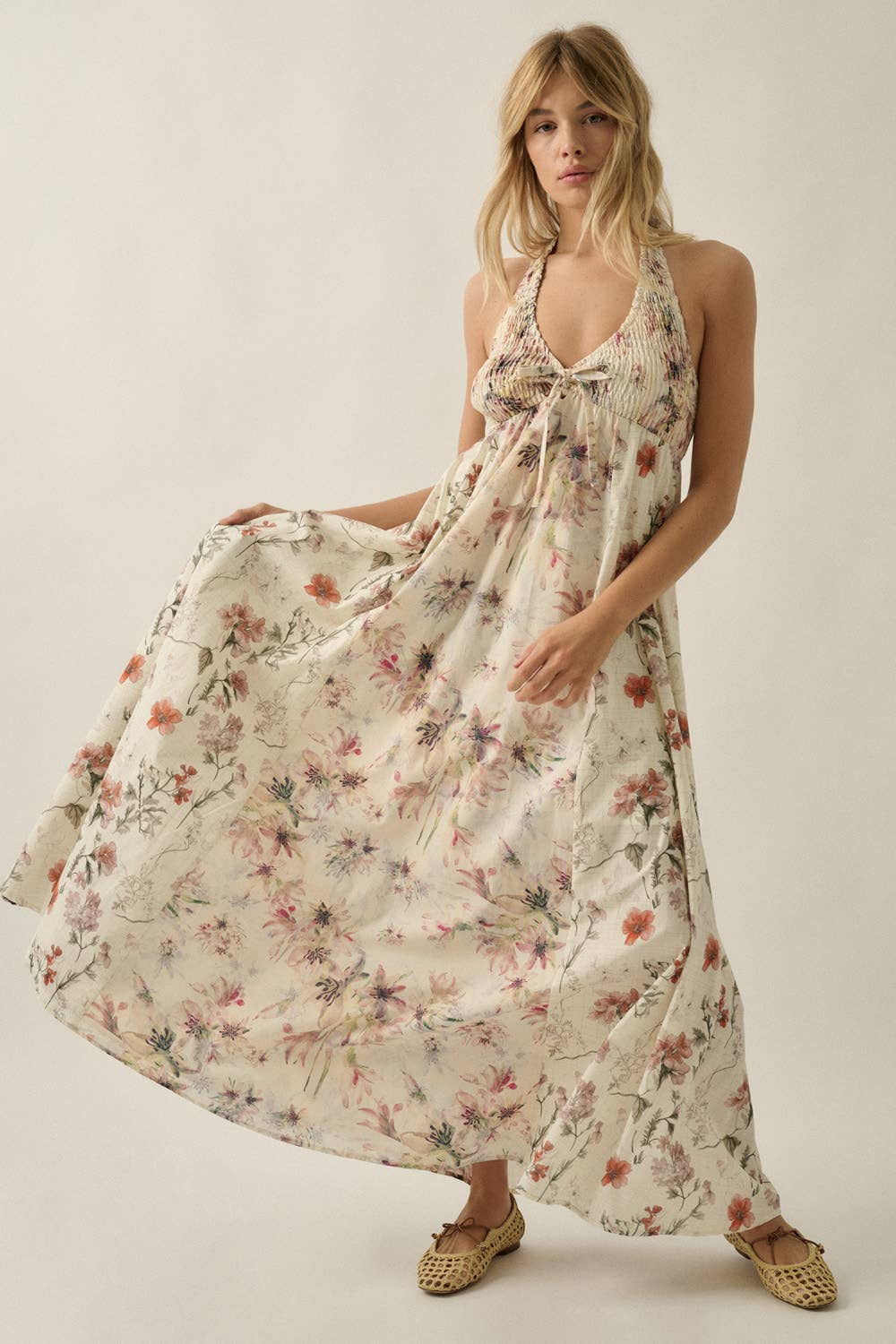 Floral Patchwork Halter Maxi Dress