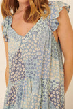 Floral Patch-Print V Neck Ruffle Mini Sundress