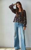 Velvet Mesh Floral Square Neck Top