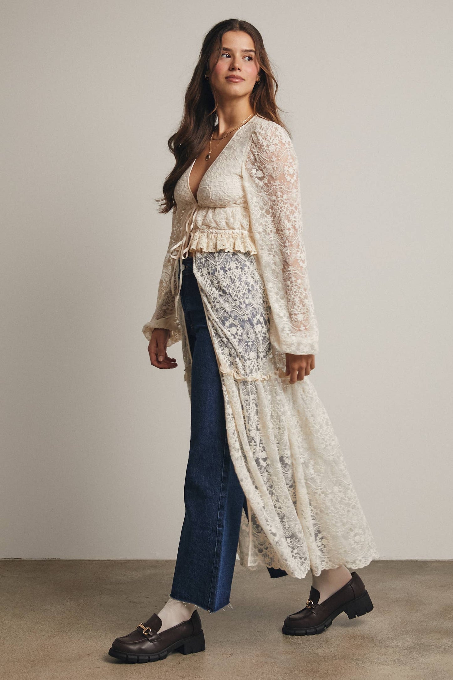 Lace Ruffle Maxi Duster