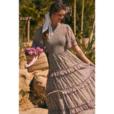 SMOCKED FLORAL CHIFFON MAXI DRESS