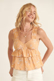 Floral Sweetheart Neck Tier Flare Peplum Top