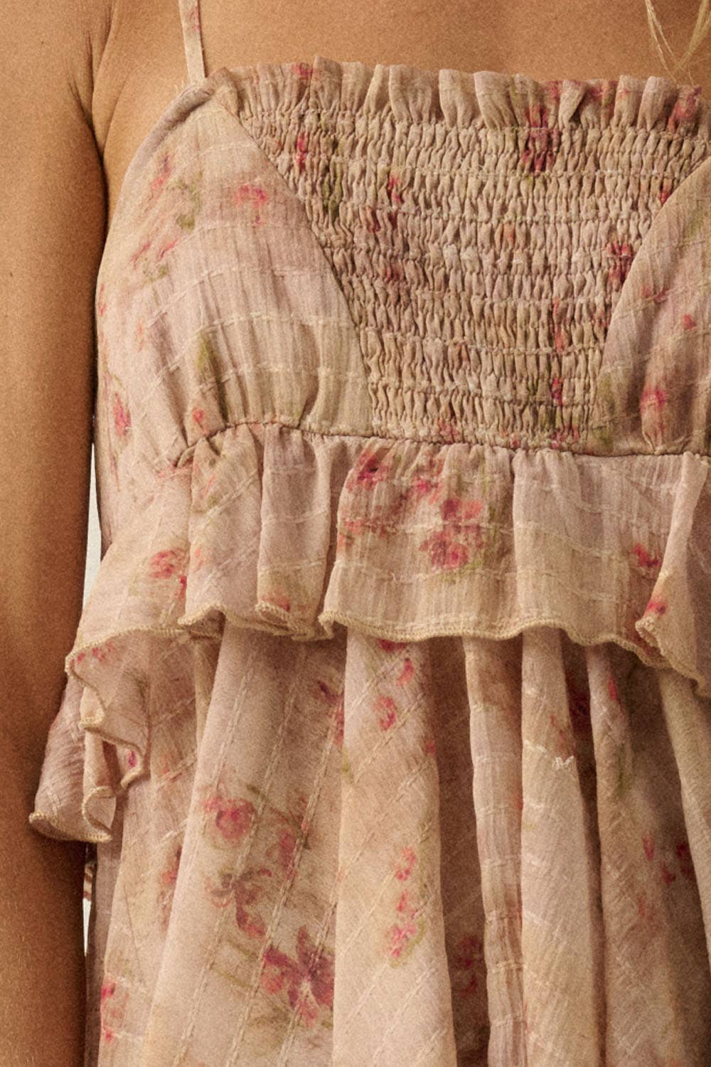 Floral-Print Chiffon Ruffled Babydoll Cami Top