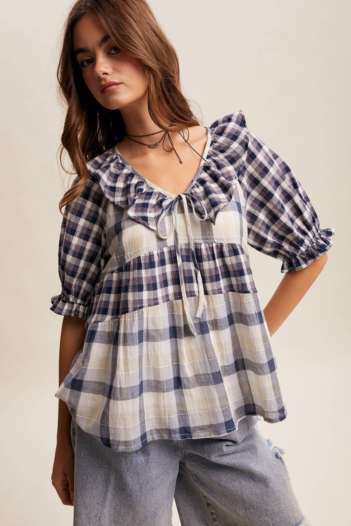 Meadow Plaid Ruffle Top