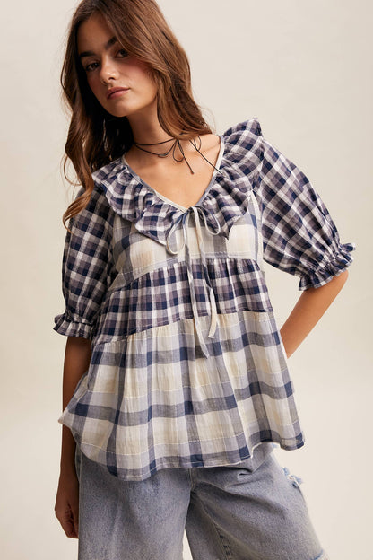 Meadow Plaid Ruffle Top