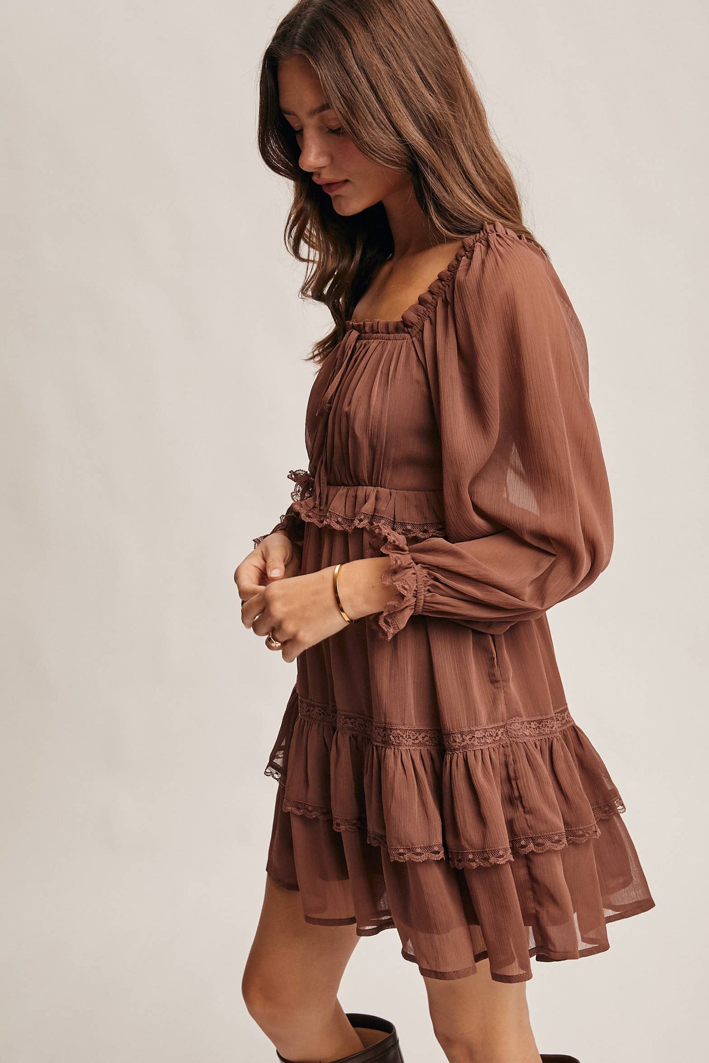 Crinkled Tiered Boho Mini Dress