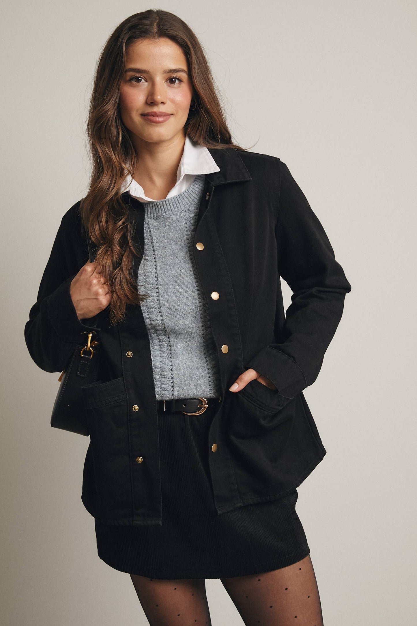 Utility Snap-Front Denim Jacket