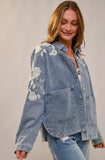 Denim Work Jacket With Floral Embroidery