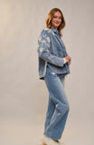 Denim Work Jacket With Floral Embroidery