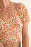 Floral Cropped Sweetheart Puff Criss Cross Top