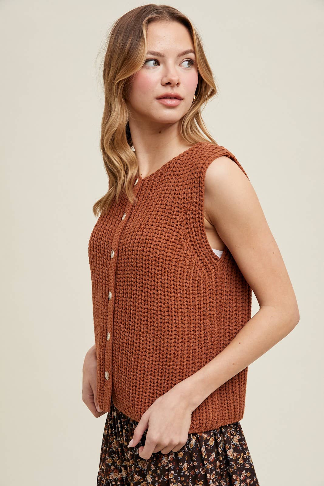 Textured Button Up Sweater Vest