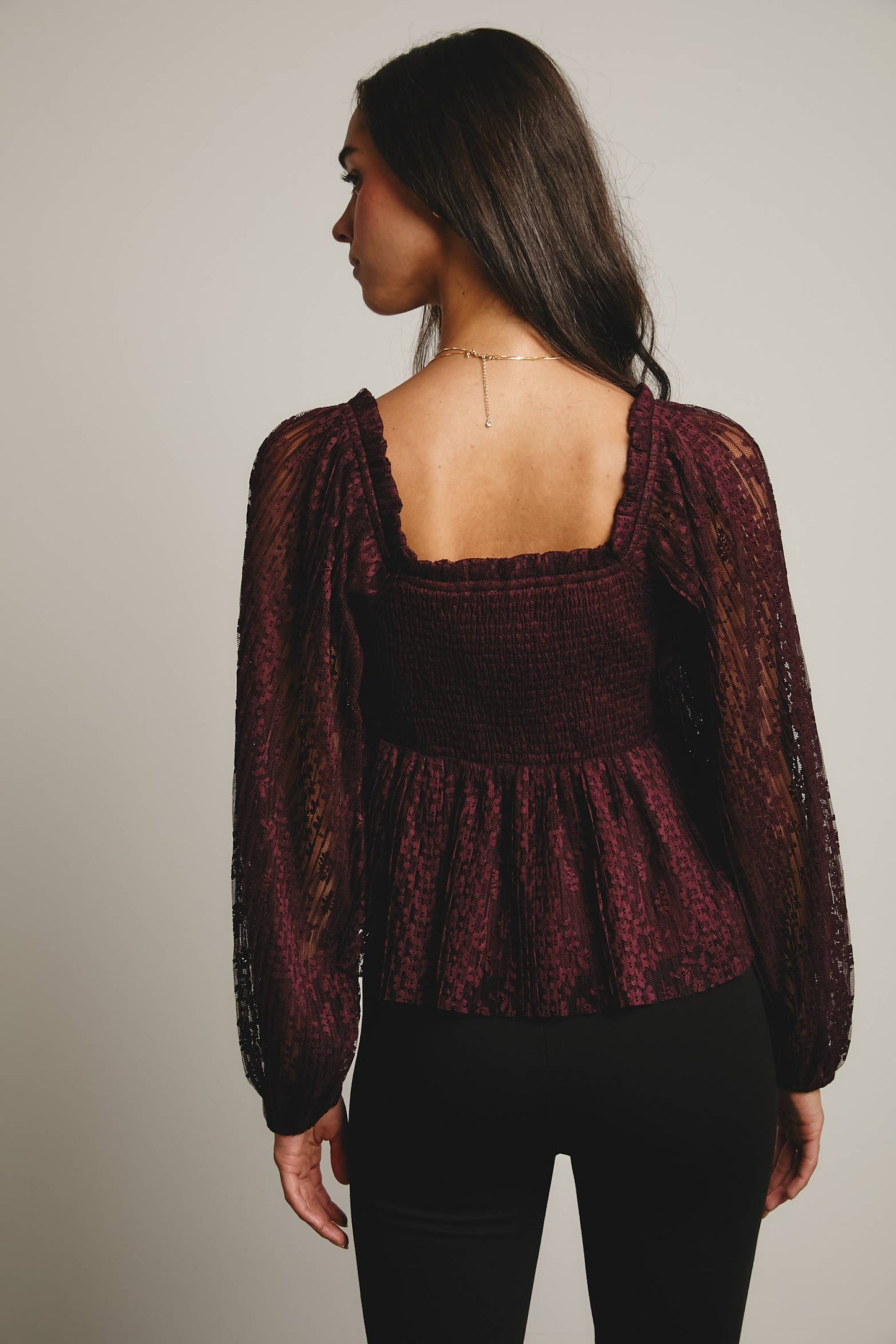 Pleated Lace Peplum Blouse
