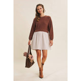 BACK RIBBON TWOFER MINI SWEATER DRESS