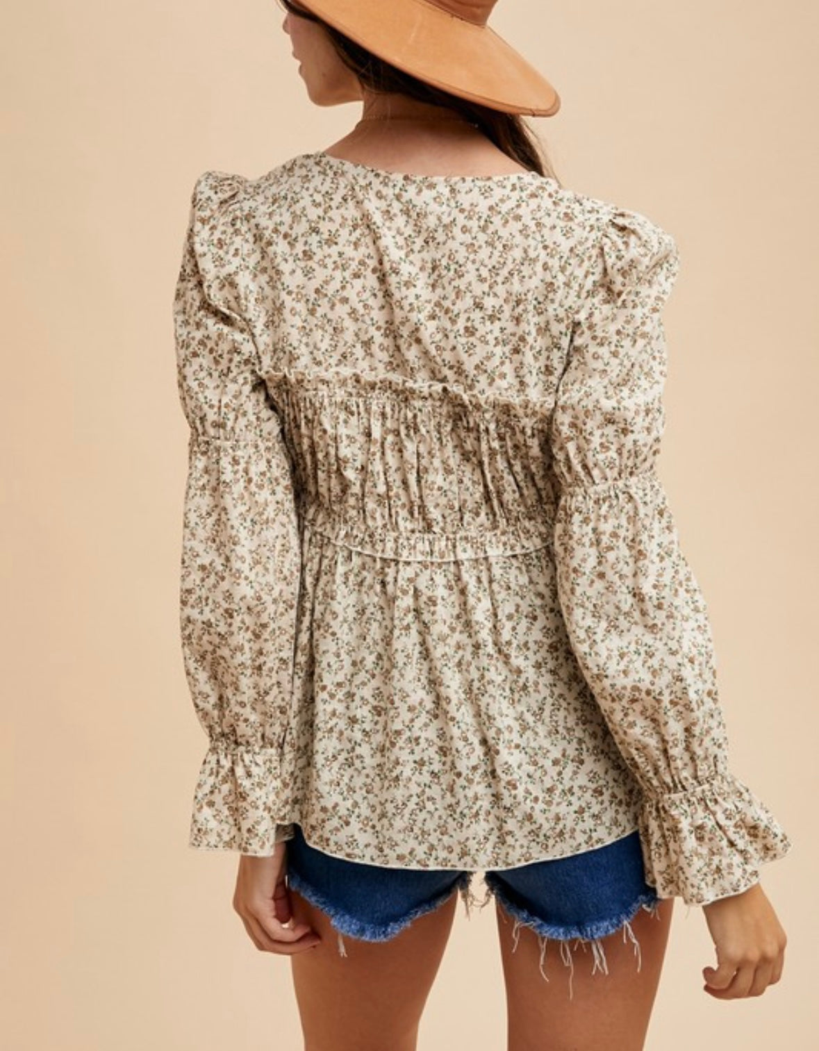 Ditsy Print Front Tie Blouse