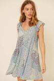 Floral Patch-Print V Neck Ruffle Mini Sundress