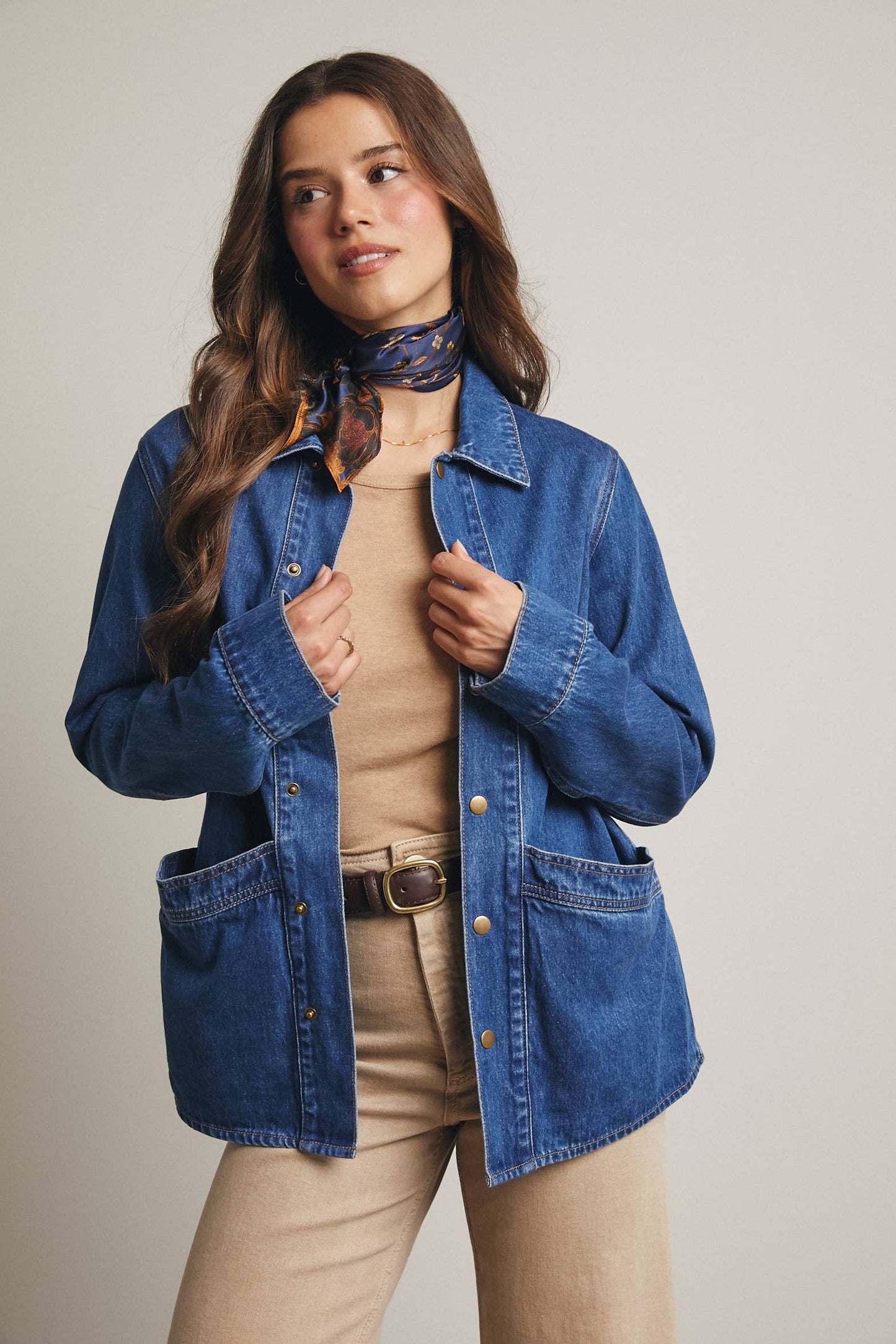 Utility Snap-Front Denim Jacket