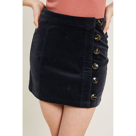 CORDUROY SIDE BUTTON MINI SKIRT
