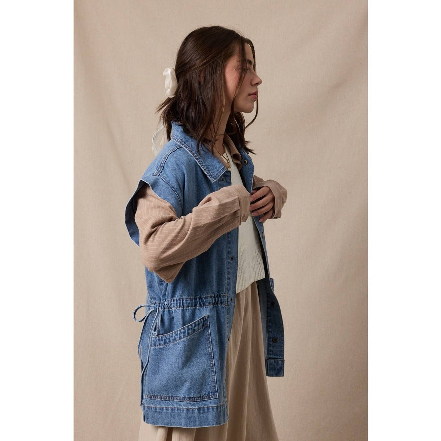 Adjustable Tie Cotton Denim Vest