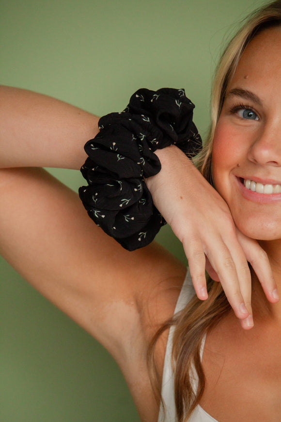 Black Floral Jumbo Scrunchie
