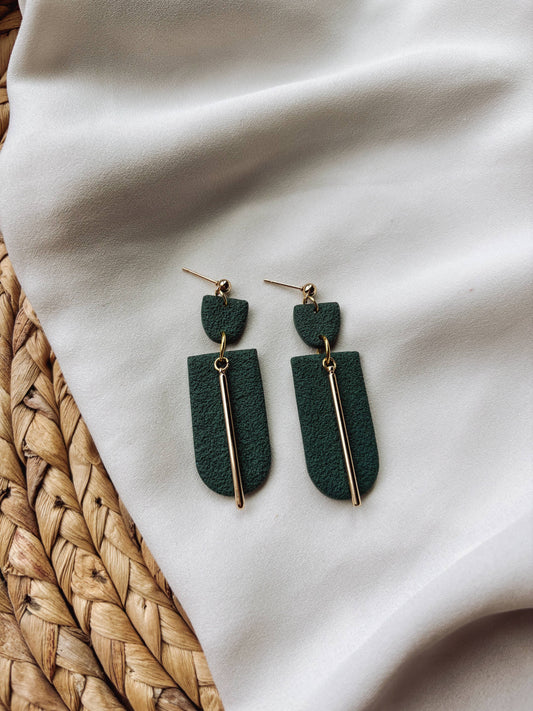 Minimalist Green Earrings with Gold Bars