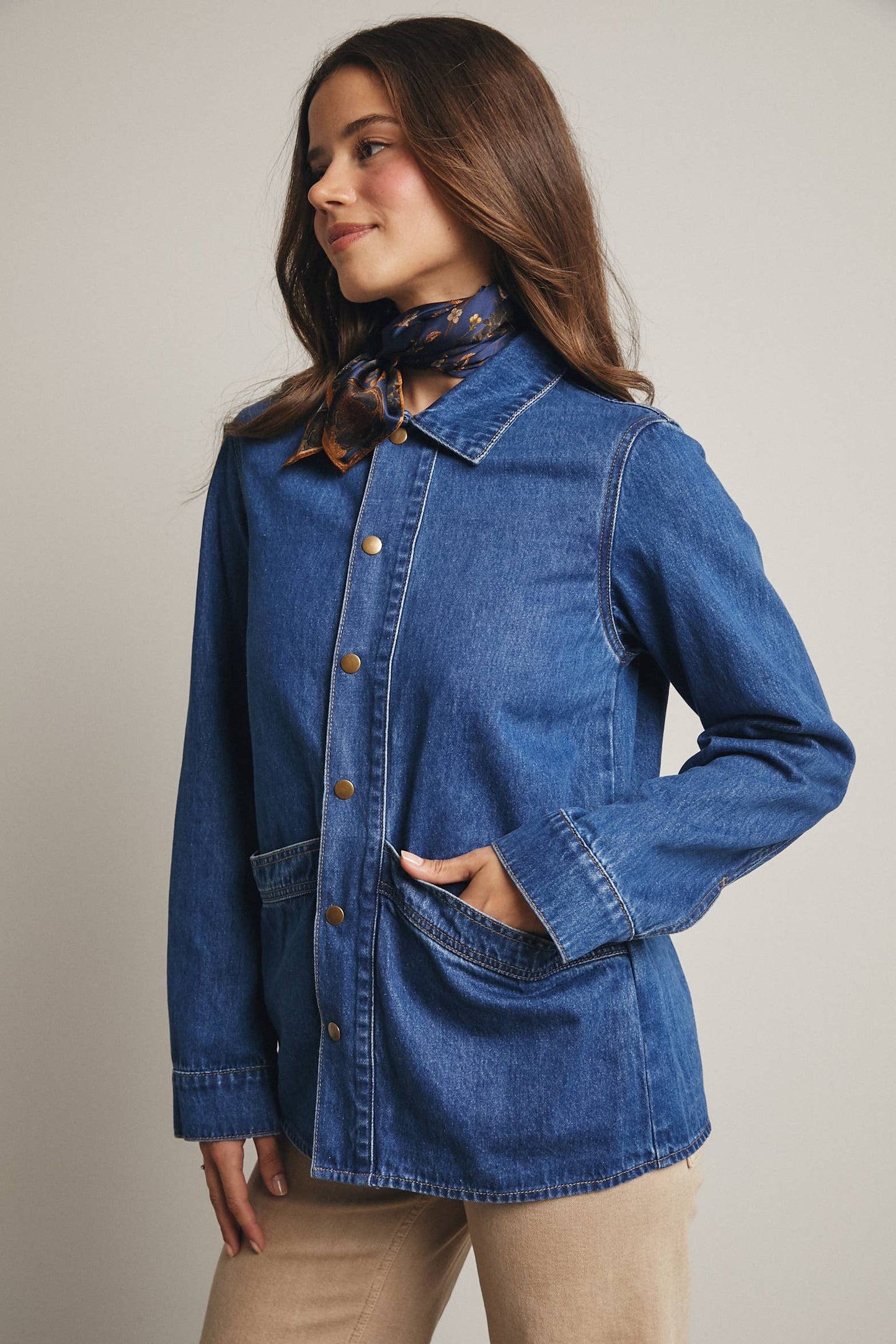 Utility Snap-Front Denim Jacket