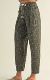 Ditsy Print Barrel Leg Pants