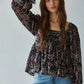 Velvet Mesh Floral Square Neck Top
