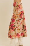 Floral Printed Satin Bias Cut Maxi Skirt
