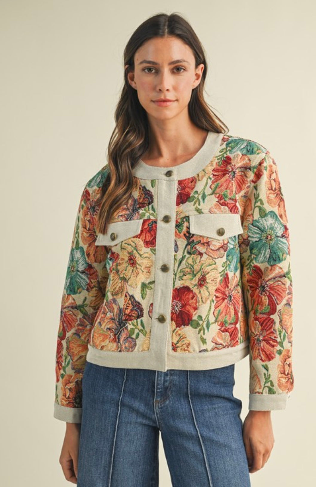 Floral Jacquard Button Down Jacket