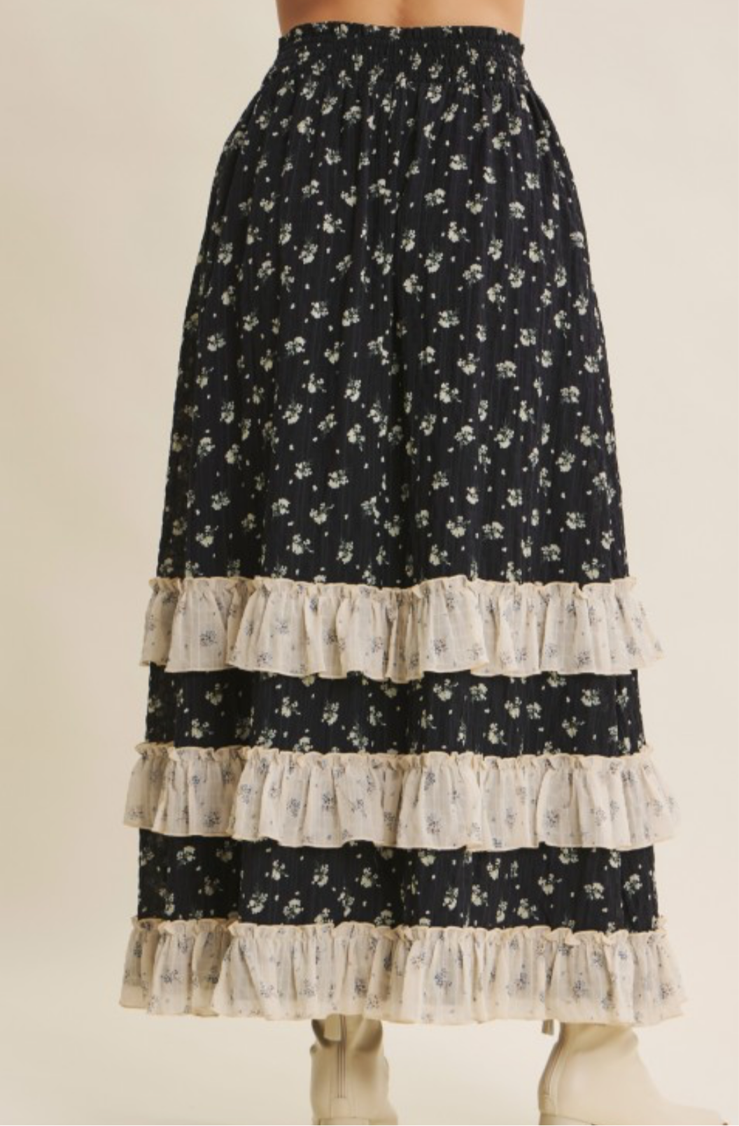 Smocked Ruffle Maxi Skirt