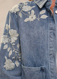 Denim Work Jacket With Floral Embroidery