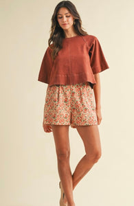 Rose Print Corduroy Shorts