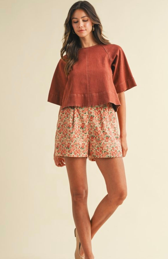Rose Print Corduroy Shorts