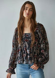 Velvet Mesh Floral Square Neck Top