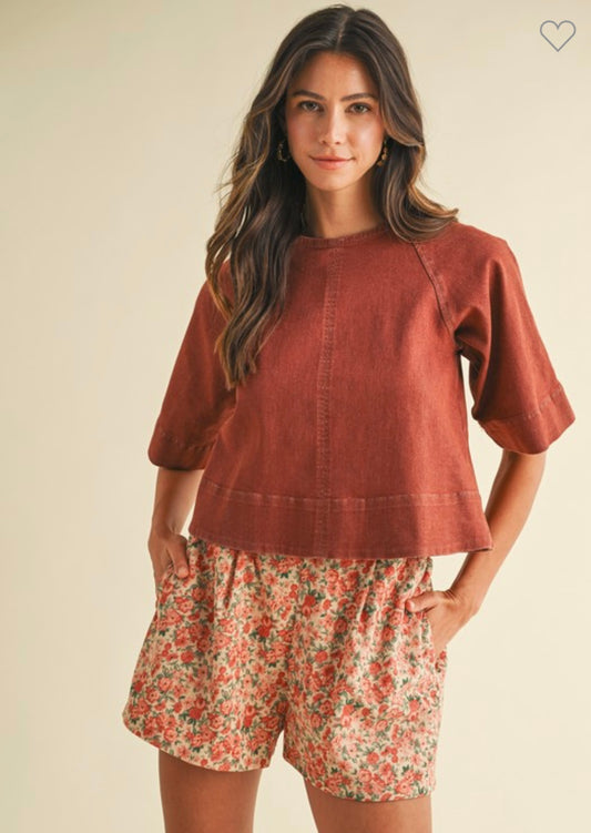 Stretch Denim Tie Back Blouse