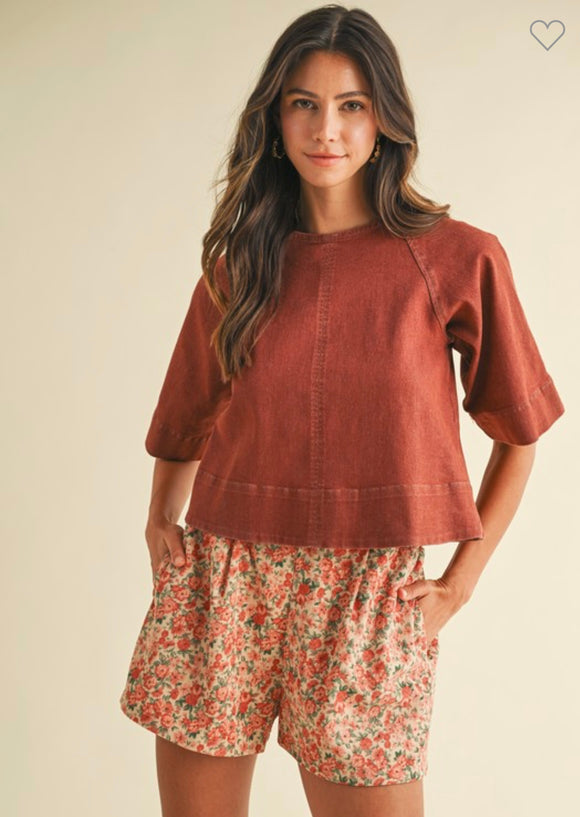 Stretch Denim Tie Back Blouse