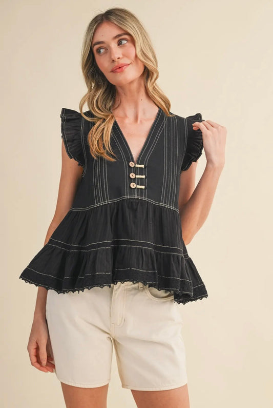 Mixed Media Lace Trim Top